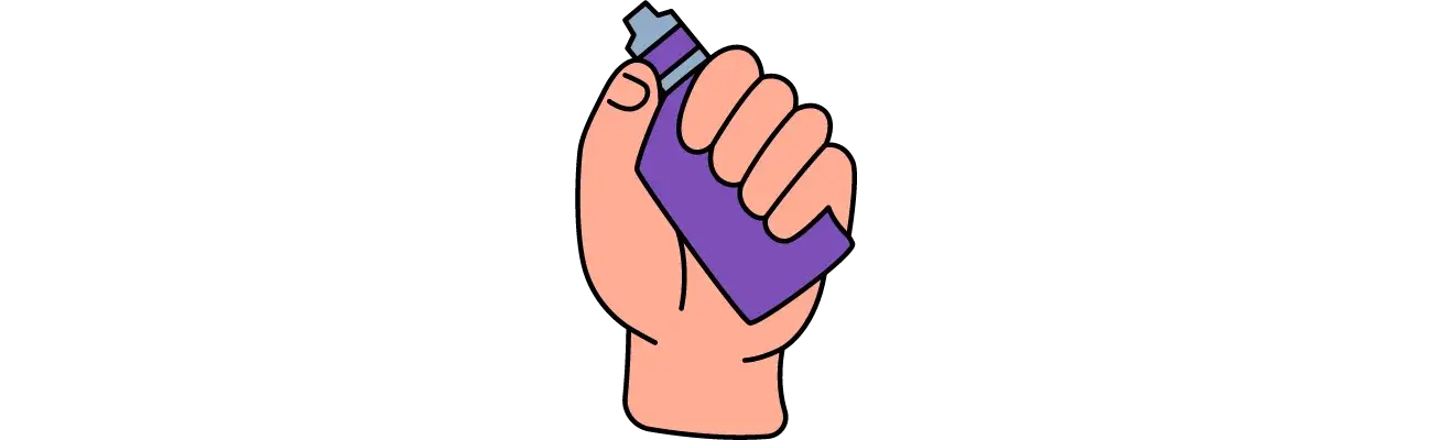 Illustration of a hand holding a purple vape pen.